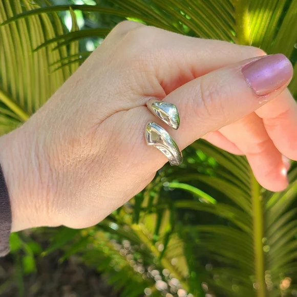 925 Sterling Silver Vintage Modernist Overlap Ring, Size 9 Unisex - Picture 7 of 9